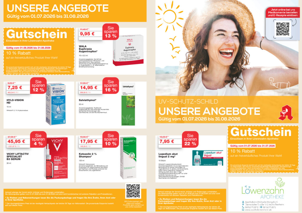 Auflistung der Angebote die von Juli bis August gültig sind.