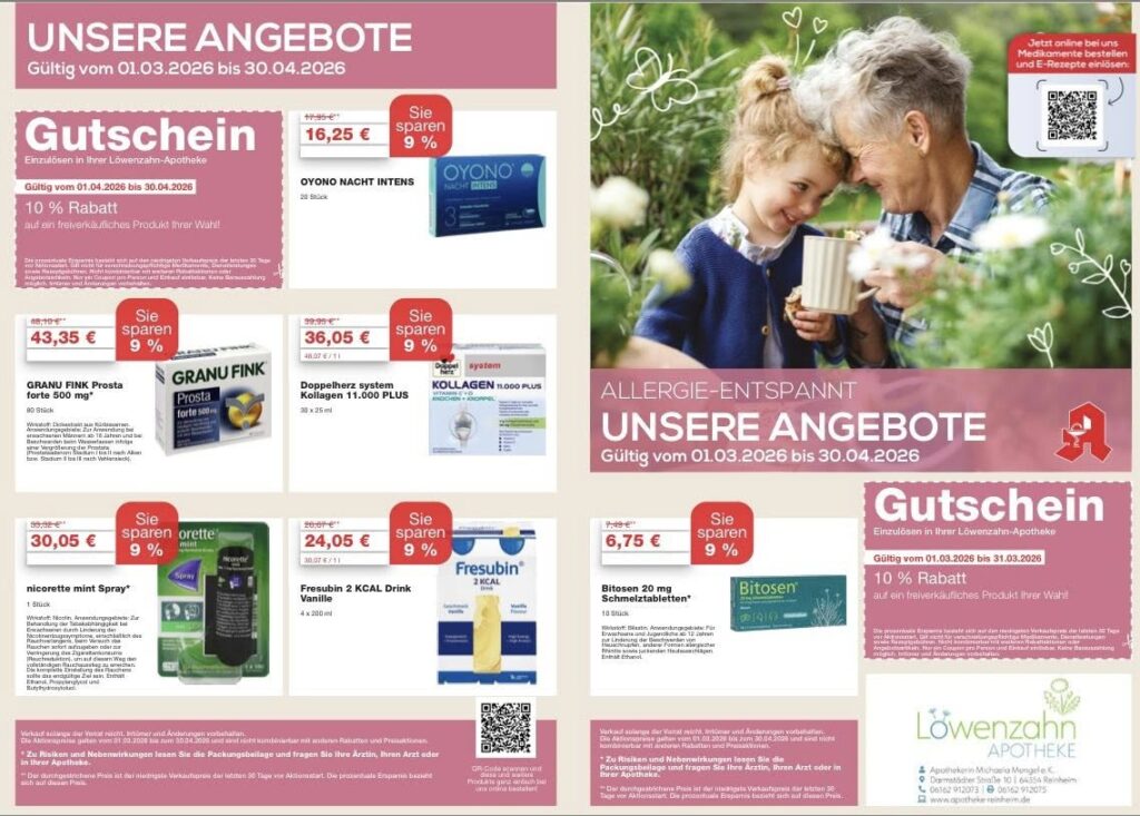 Auflistung der Angebote die vom März bis April gültig sind.